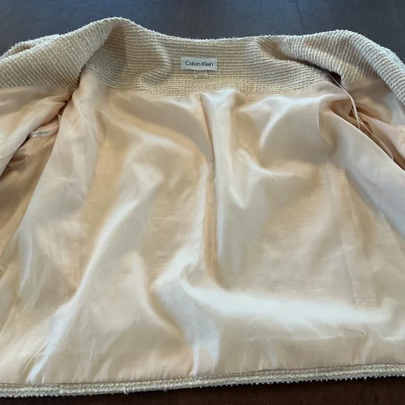 NWT Calvin Klein Women XL Ivory Metallic Open Front Shrug Puffy 3/4 Sleeves Glam - Picture 4 of 11